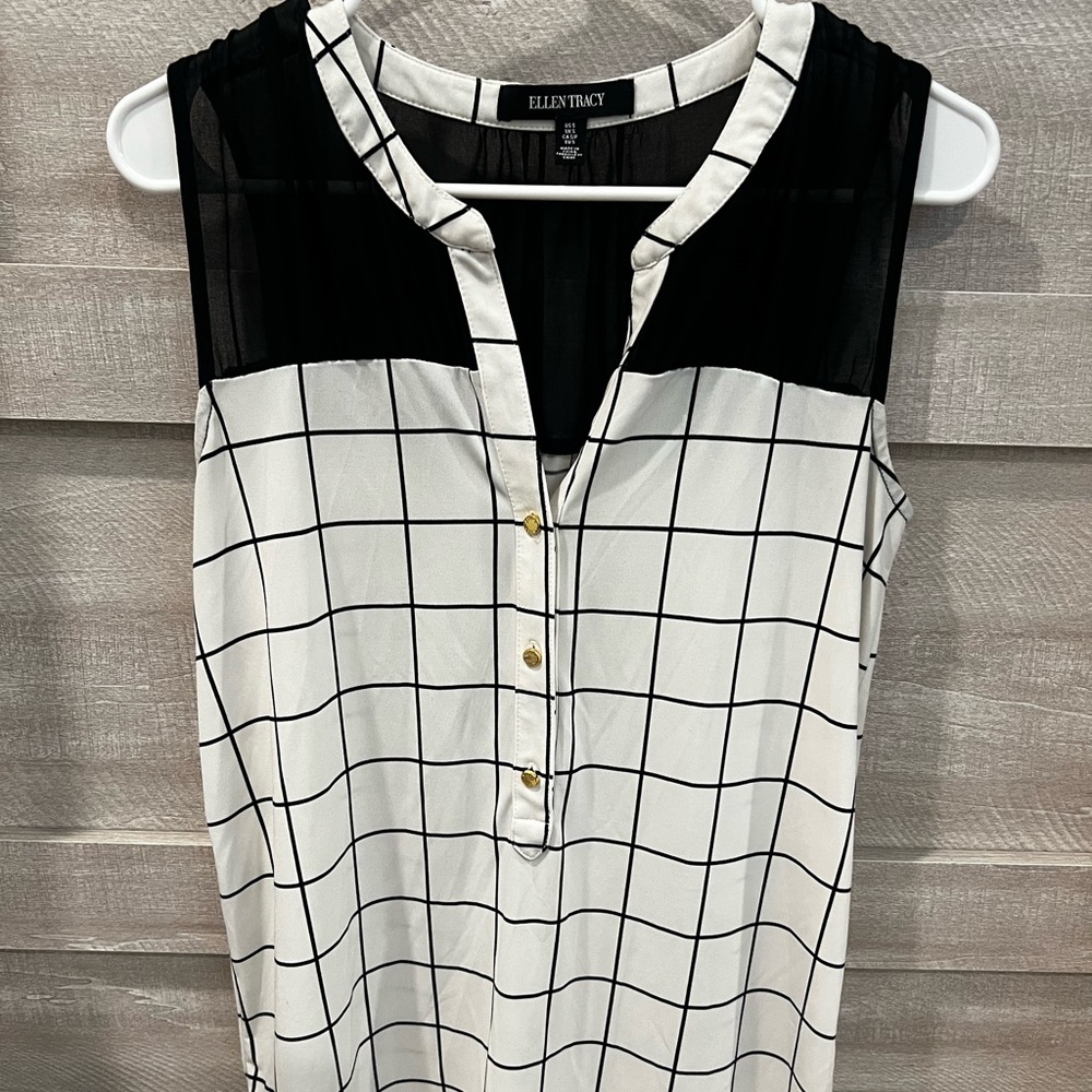 Ellen Tracy Black and White Checkered Blouse